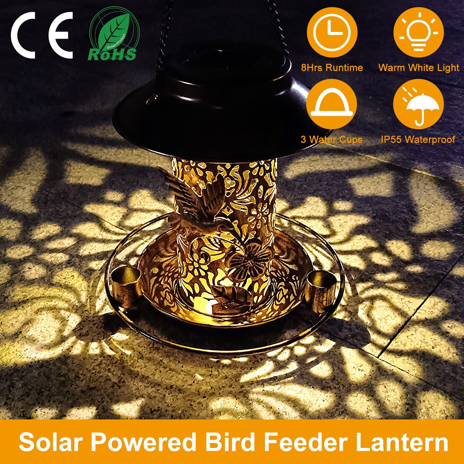 Solar Bird Feeder Decor Hanging Lantern Light Outdoor Garden