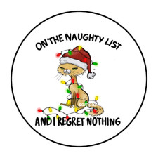 30 CHRISTMAS FUNNY CAT STICKERS ENVELOPE SEALS LABELS 1.5" ROUND