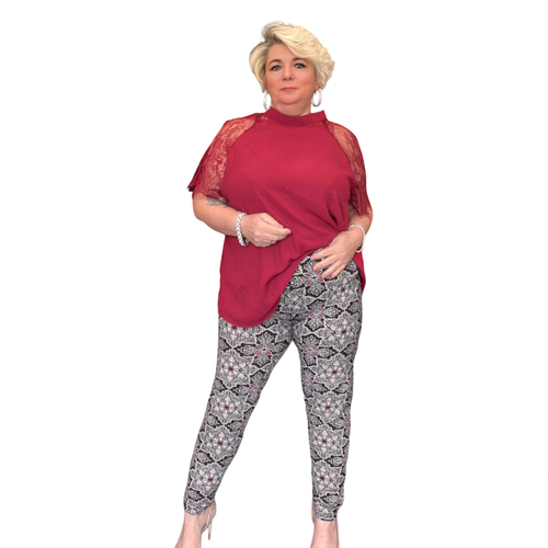 LEGGINGS DE MUJER SEÑORA NEGRO AZULEJOS DE VINO ESTAMPADO ALTO ALTURA TALLA GRANDE - Imagen 2 de 10