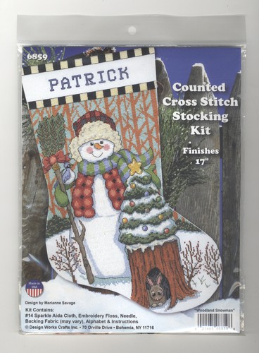 Kit de punto de cruz ~ Medias de Navidad muñeco de nieve Woodland Design Works #DW6859 - Imagen 2 de 3