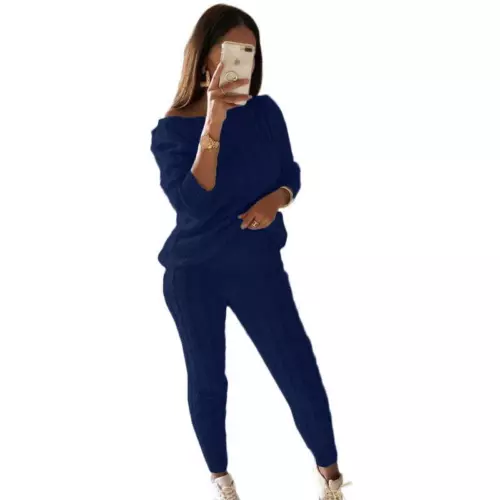 Women Cable-knit Loungewear Sweater & Pants Set Casual Outfits 2 Pcs Size - Picture 20 of 45