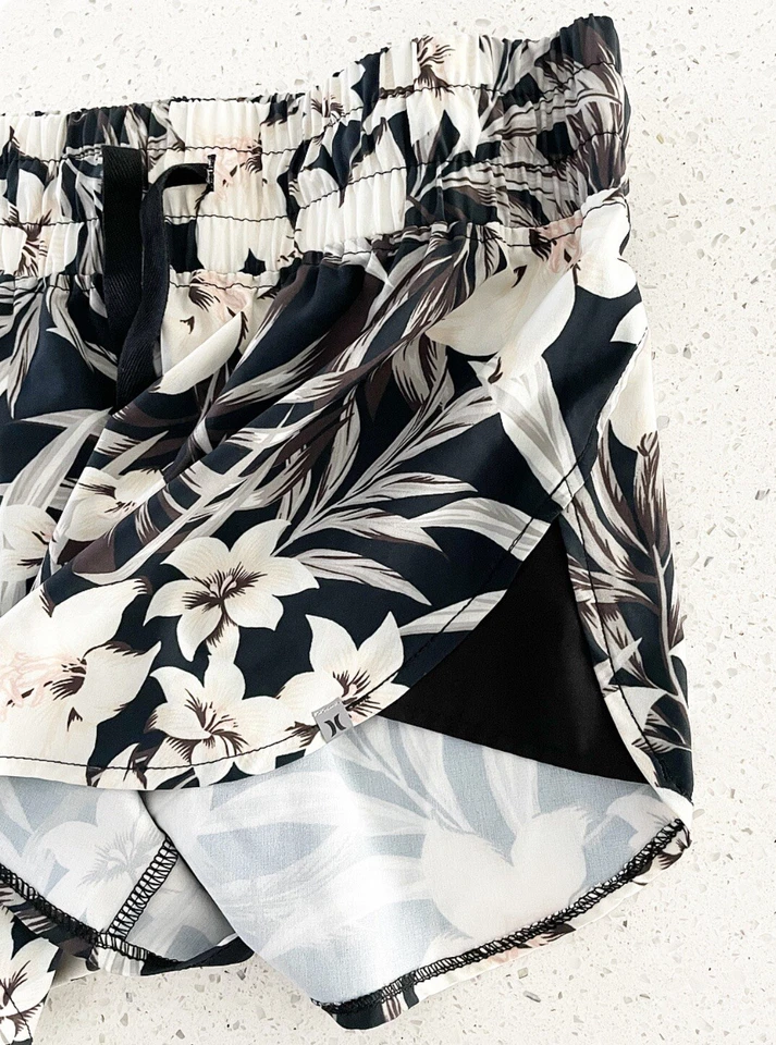 Pantalones Cortos Hawaianos Hurley Para Mujer’s S Blanco y Negro Floral Tiro Bajo Playa Natación Foto 4 de 4