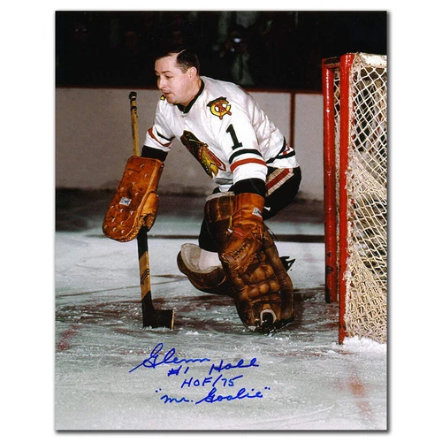 Glenn Hall Chicago Blackhawks ACTION Autographed 8x10