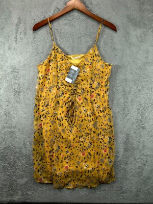 NWT LE LIS Slip Dress Womens Medium Dresses Boho Mini Yellow Floral Spaghetti B