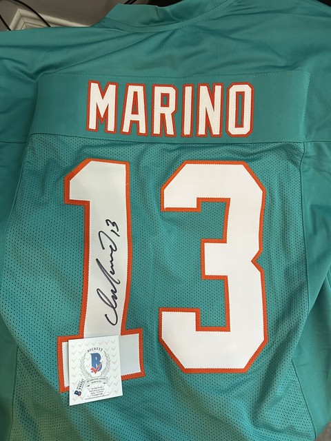 DAN MARINO Autographed Miami Dolphins Teal Jersey Beckett (BAS) COA Auto XL DAN MARINO Autographed Miami Dolphins Teal Jersey Beckett (BAS) COA Auto XL