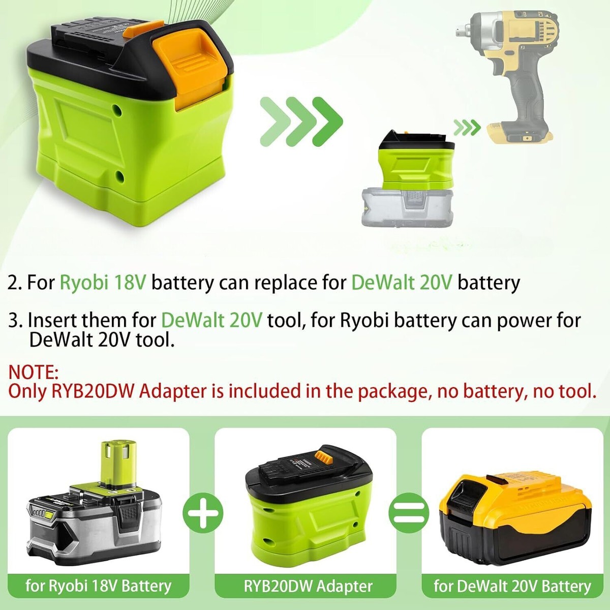 Battery Adapter for Ryobi 18V Battery to for Dewalt 20V Power Tool Drill