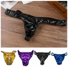 Sexy Men Faux Leather Low Rise G-string Brief Bikini Shorts Underwear Underpants