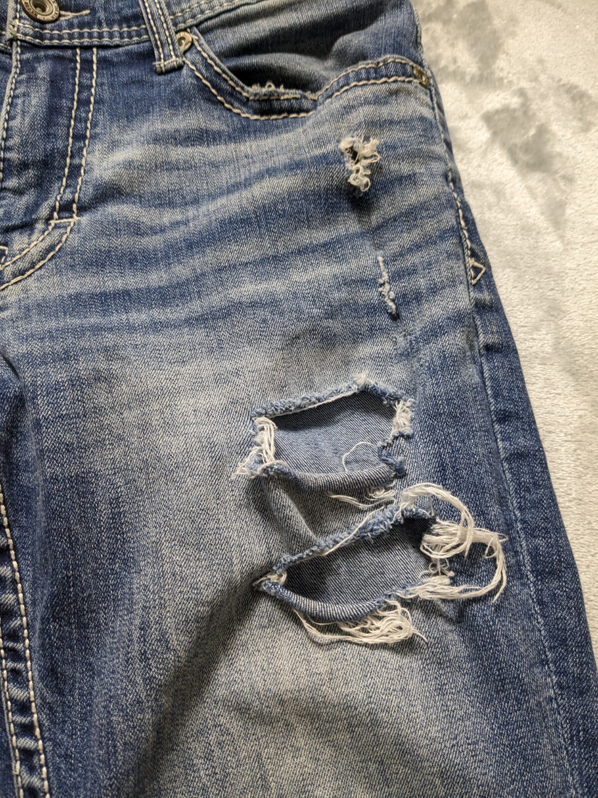 BKE Jake Straight Jeans 31x30 Blue Denim Distress Faded Whiskers Mid Wash READ