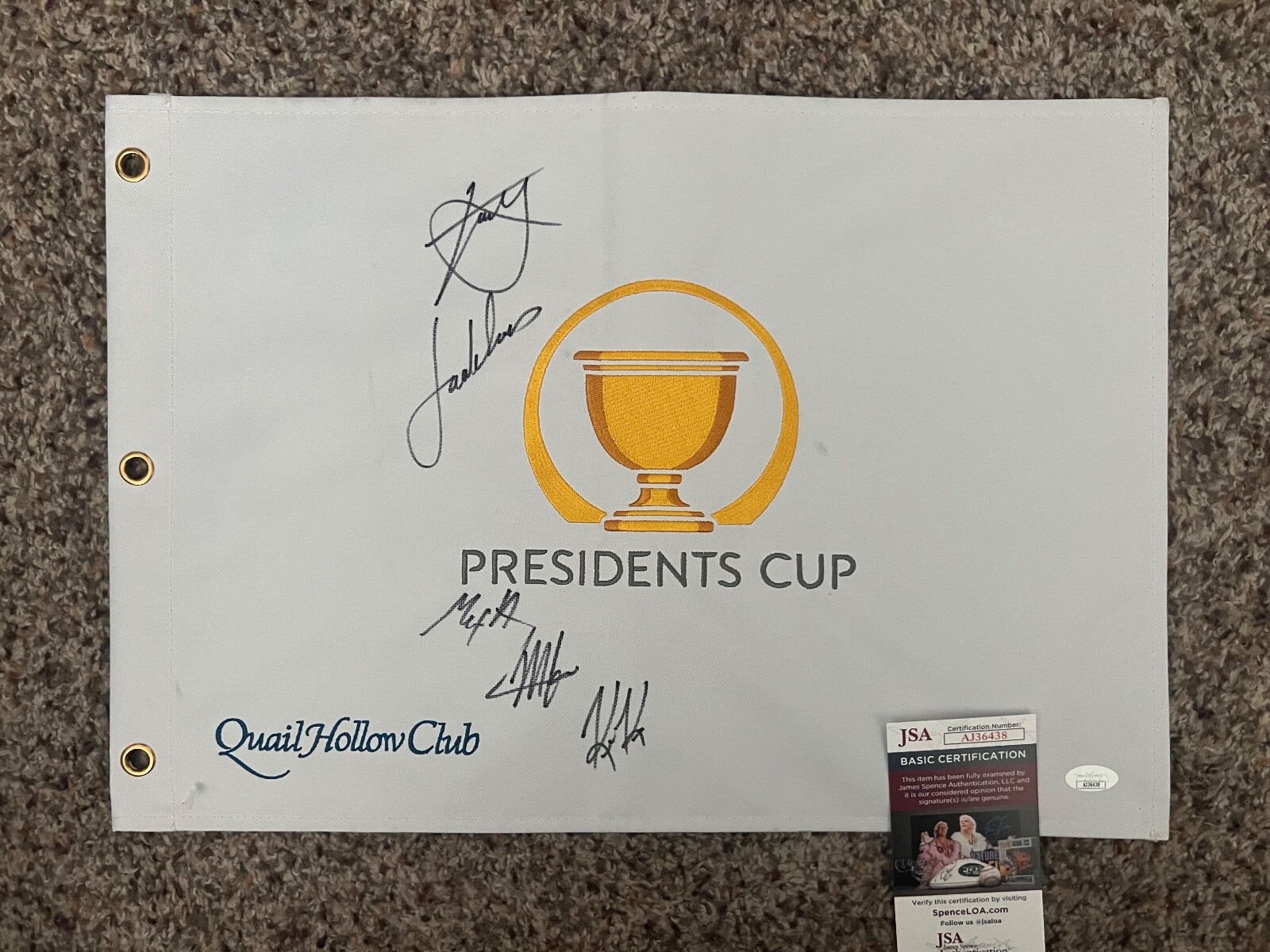 XANDER SCHAUFFELE Autographed Signed TEAM USA 2022 Presidents Cup Golf Flag Spieth JSA COA 