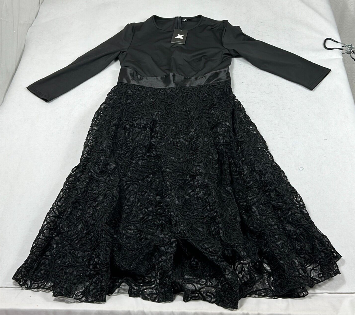 Xpluswear Black Long Sleeve Round Neck Back Zip A-Line Dress Womens Size L  | eBay