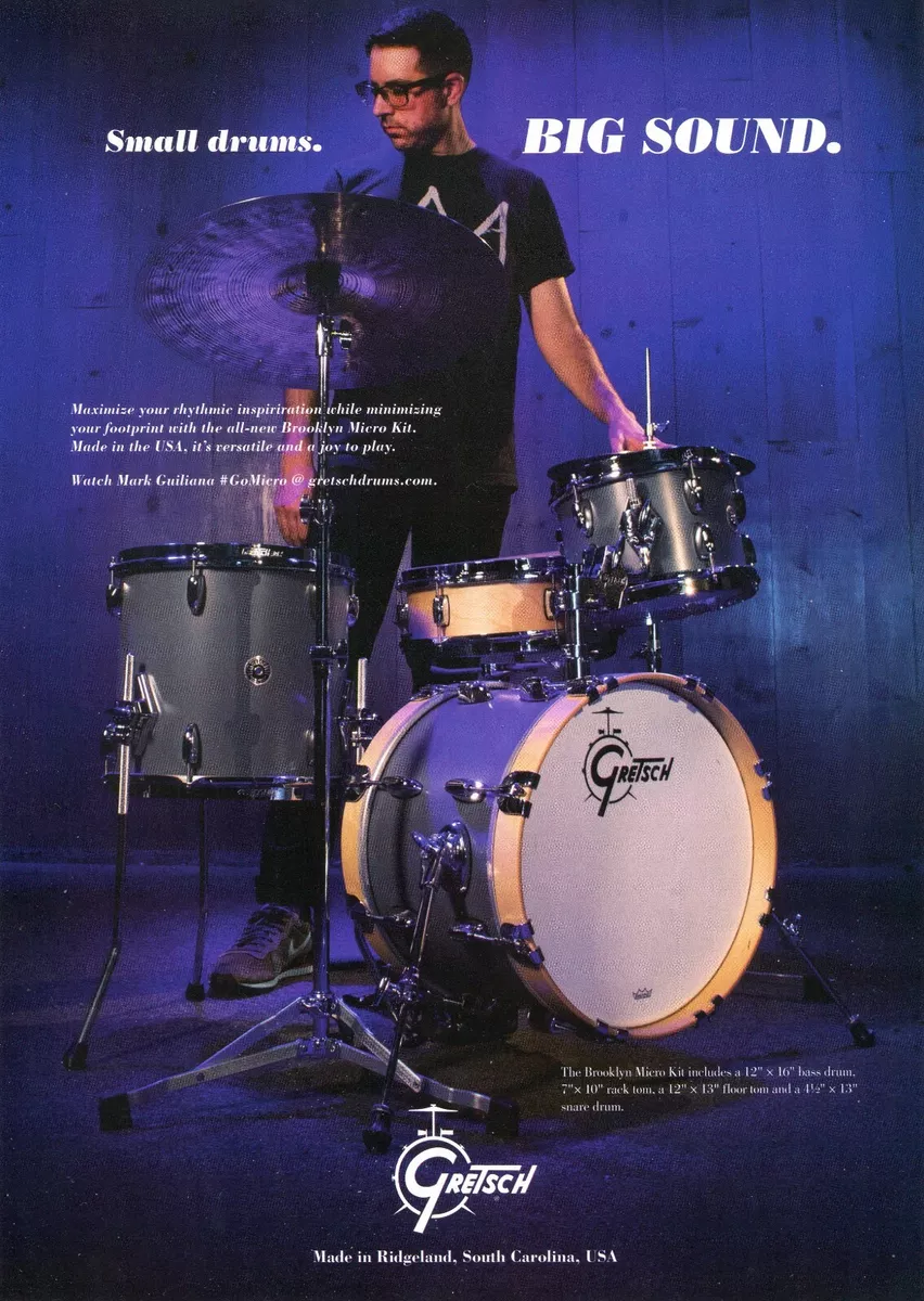 2019 Print Ad of Gretsch Brooklyn Micro Drum Kit w Mark Guiliana