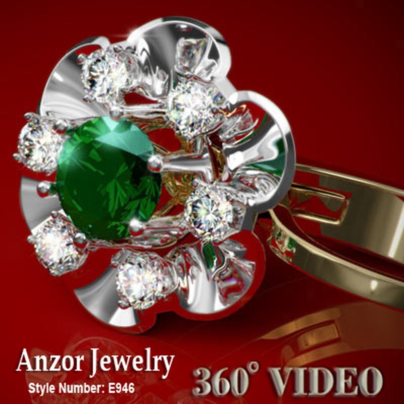 14k Solid Rose & White Gold Emerald Diamond European style  Earrings #E946