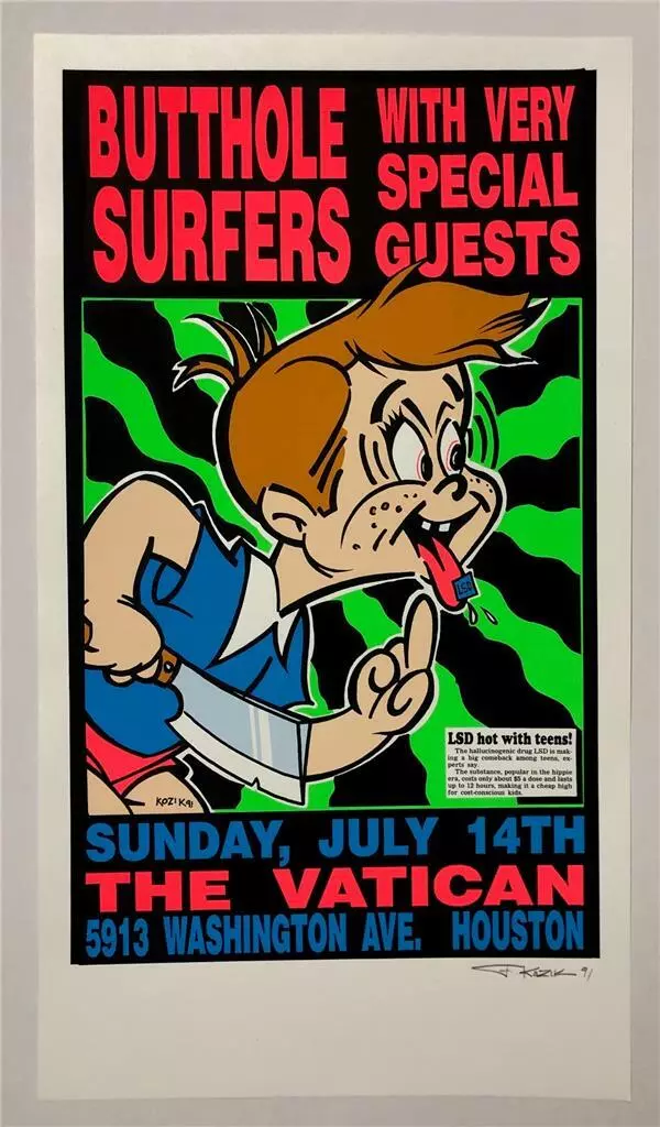 KOZIK BUTTHOLE SURFERS LSD BOY SILKSCREEN ROCK CONCERT POSTER