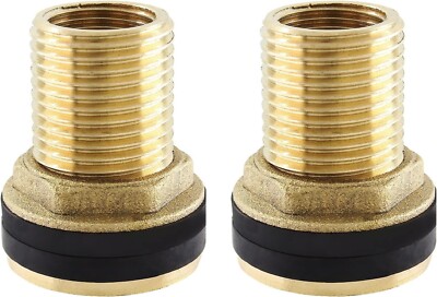 2 Pcs Brass Bulkhead Fitting 3/8 Female 1/2 Male Water Tank Connector With 2Ring