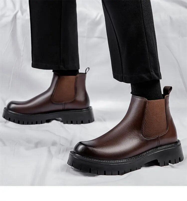 Retro Men Chelsea Boots Casual Dress Ankle Boots with Thick Sole