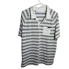 Oakley Polo Shirt Men's Medium Gray Striped Collared Short Sleeve Athletic Top