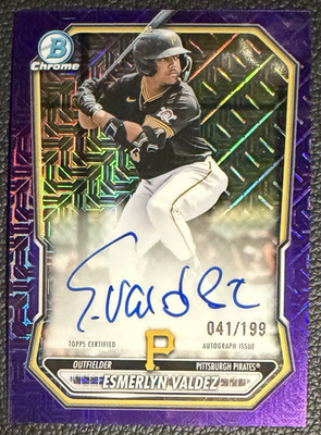 #ad Topps 2026 Bowman Esmerlyn Valdez Chrome Purple Mojo Auto 199 CPA EV Pirates $129.99