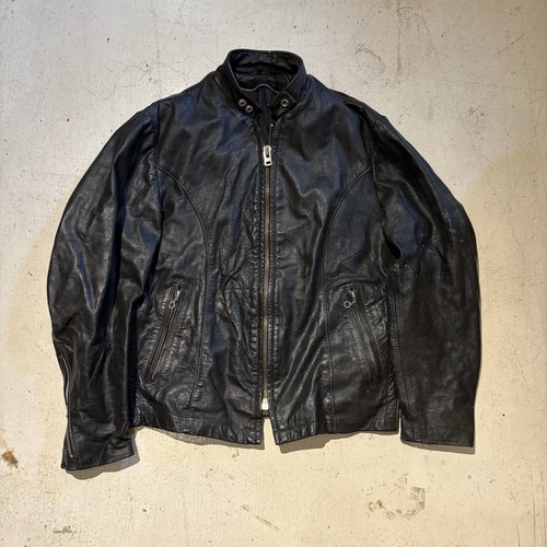 Vintage 60er 70er Jahre schwarz Leder Cafe Style Moto Jacke Herren 40 wie LESEN