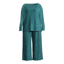 Terra & Sky Women's Plus Size Wide Leg Ribbed Velour 2-Piece Set Astro Teal Blue