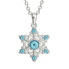 Frozen 2 Blue Crystal Snowflake Pendant Necklace Silver Plated