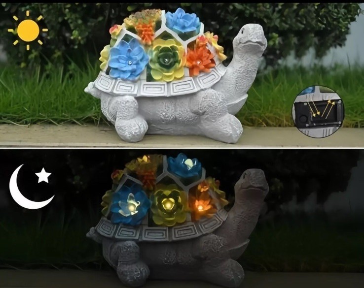 Solar Turtle Garden Statue with 7 LED Lights for Lawn Patio Balcony Yard Decor