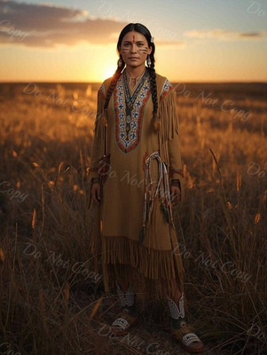#ad Photo A4 Lakota Sioux – femme en robe brodée au soleil couchant – 1215 EUR 5.99