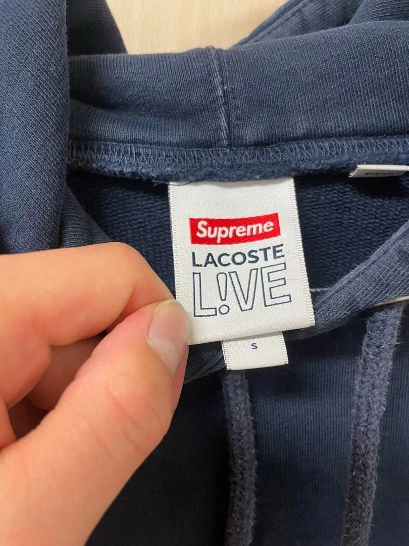 Felpa con cappuccio blu navy LACOSTE x Supreme collaborazione taglia S dal Giappone kawaii JPN