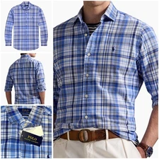 Polo Ralph Lauren Medium Men's Classic-Fit Oxford Shirt Blue/White Plaid New NWT