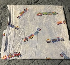 A Pottery Barn Kids "Train Junction" themed cotton Twin Flat Sheet