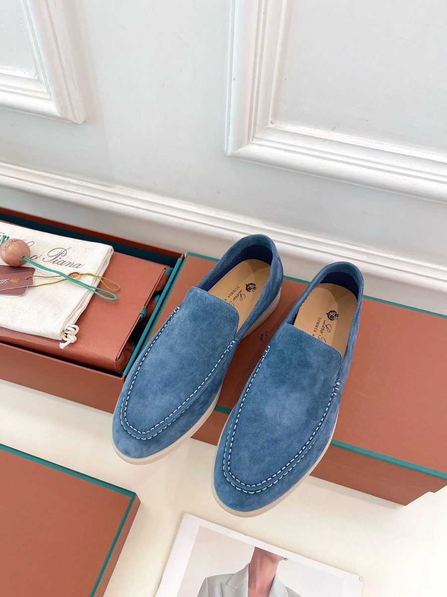 Loro Piana ライトブルー スエード モカシン 38 Loro Piana Blue Suede Loafers Slip On Casual Shoes Men's Size EU