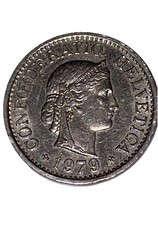 1979 Swiss 10 Rappen Coin Confederatio Helvetica Vintage Collectible Currency