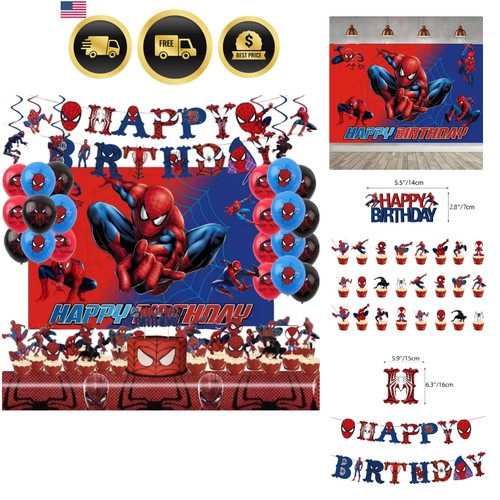 52pcs Spider Birthday Decorations Pack - Cartoon Spider Party Decorations Sup...