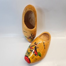 Vintage Wooden Clogs Dutch Holland Hanging Shoes Hand Carved Painted Windmill