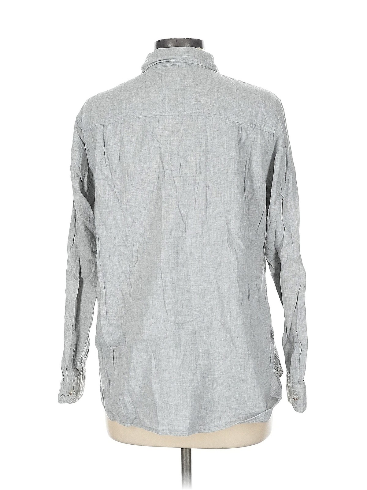 Uniqlo Women Gray Long Sleeve Button-Down Shirt L thumbnail 2