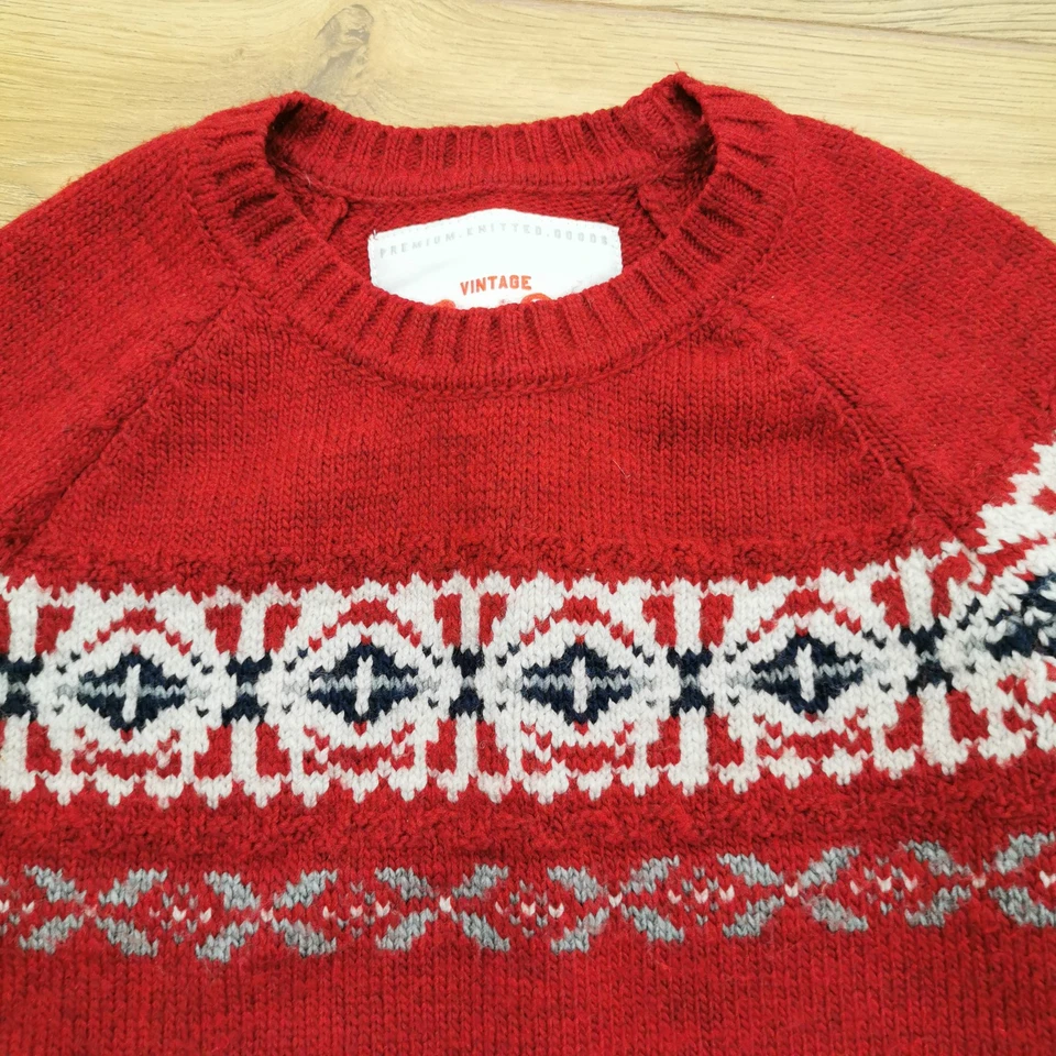 Superdry Vintage Nordic Knit Jumper Womens S Small Red Fair Isle Acrylic Wool - Image 2 of 4