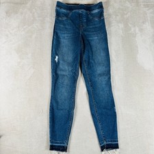 Spanx Jeans Womens Small Blue Denim Skinny Jeggings Pull On Distressed Stretch