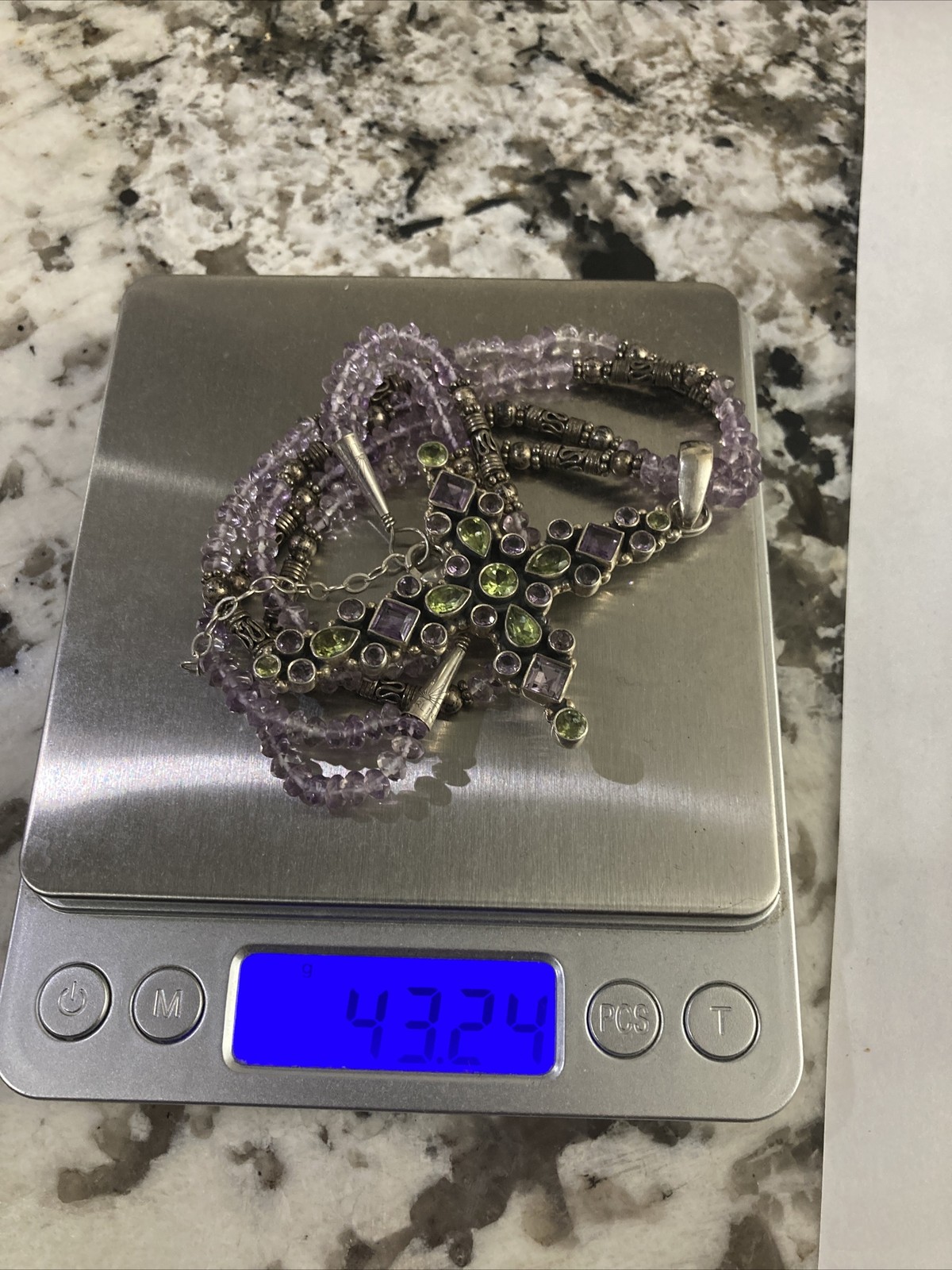 Huge Solid Sterling Amethyst & Peridot Cross With… - image 6
