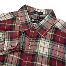 Vtg Burberrys Shirt Mens Large Red Plaid Cotton Long Sleeve Pocket Made in USA