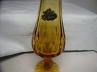 Vintage Fenton Amber Gold Stretch Glass Swung Vase Thumbprint Colonial 13”