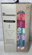 No Boundaries Mid-Rise Thong 7 Pair 7 Days of the Week Cotton Size M 8-10 NEW
