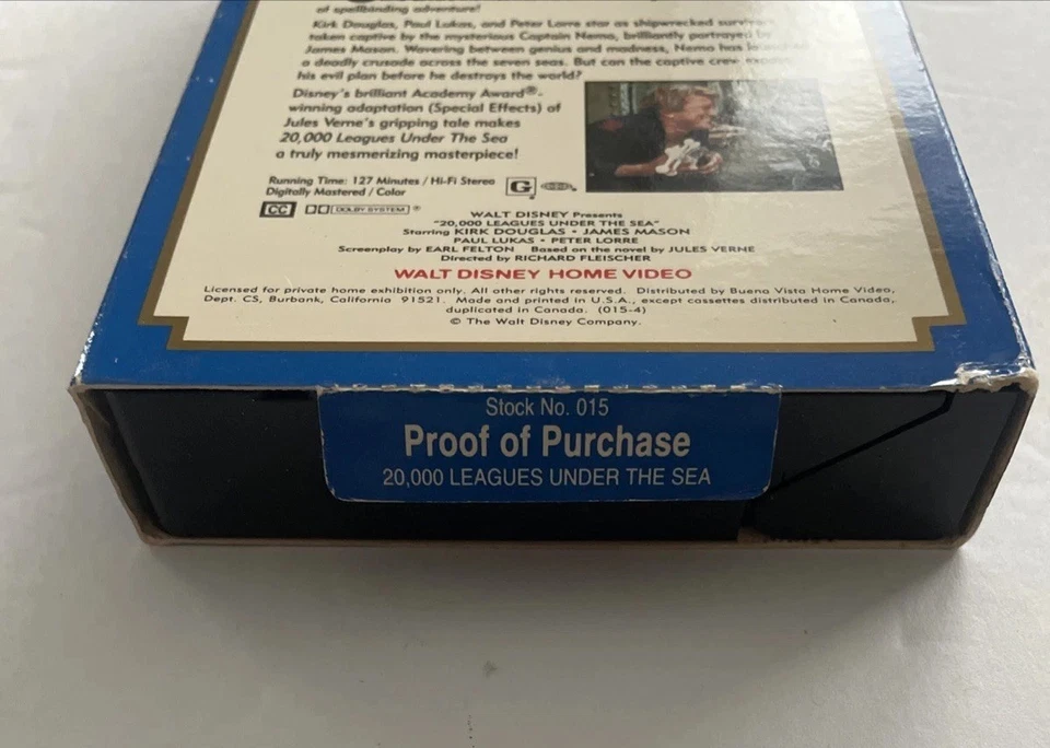 Walt Disney 20,000 Leagues Under The Sea VHS Tape Kirk Douglas Paul Lukas MINT - Image 3 of 4
