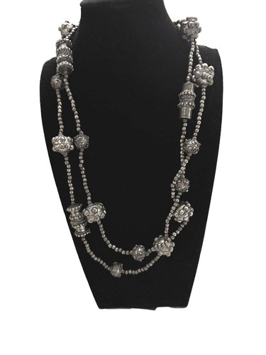 Afghani Silver Beaded Necklace with Ornate Beads