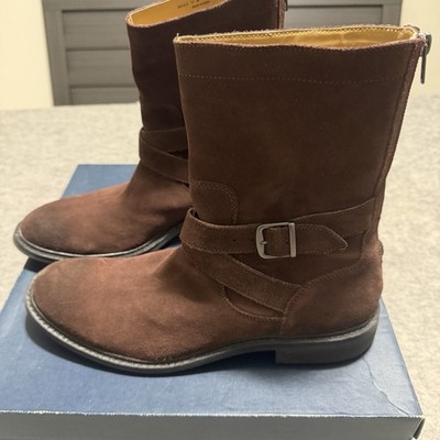 Cole Haan Marshall Tall Belted Moto Engineer Boot Men s 11M Chestnut Brown Suede