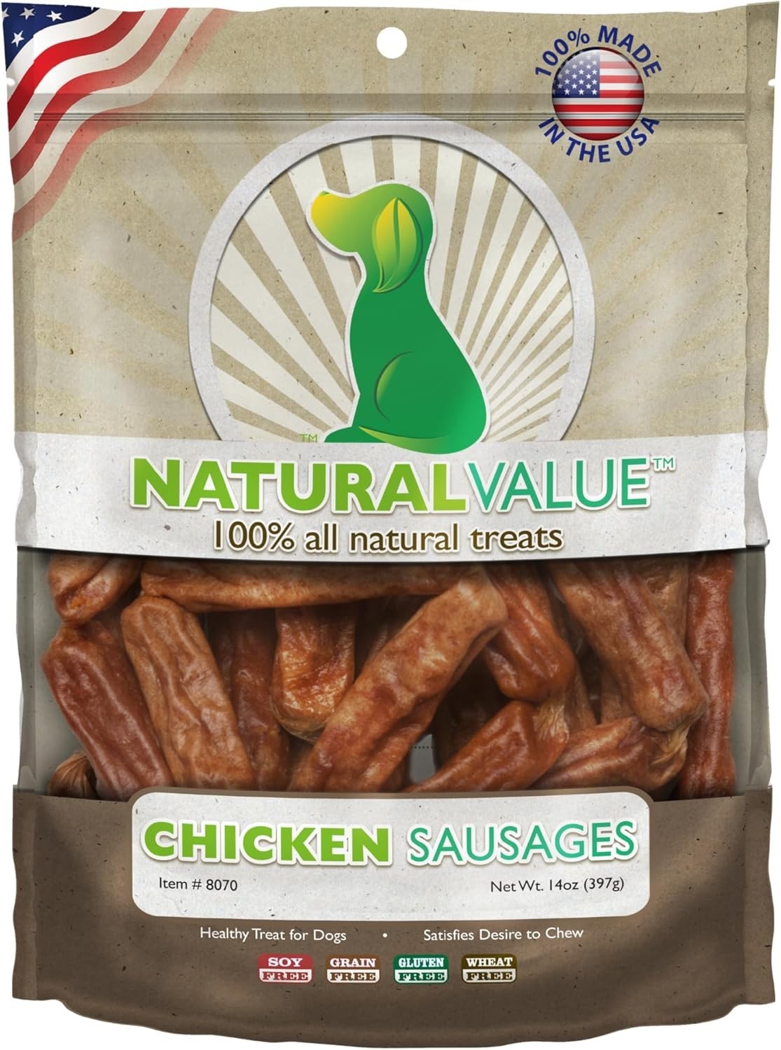 Natural Value Chicken Sausages Soft Jerky Dog Treats for Large Small Breeds 13oz
