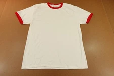 Port & Co Core Cotton Adult Large White Red Contrast Short Sleeve T-Shirt New