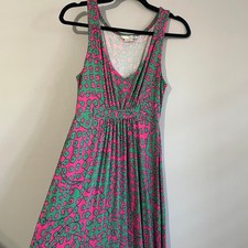 Boden Sleeveless Empire Waist Maxi Dress Pink Green Floral Mod Print US 6R