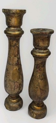 Uttermost Billy Moon Old World Map Gold Gilt European Spindle Candle Pillars