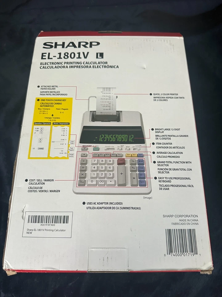 Sharp EL-1801V Electronic Printing Calculator 12 Digit 2 Color Printer NEW - Image 2 of 2