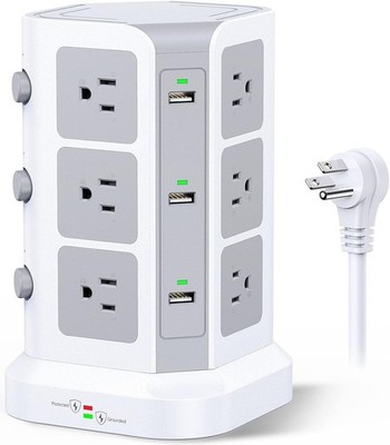 Power Strip Tower by KOOSLA, [15A 1500J] Surge Protector - 12 AC Multiple Outlet