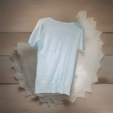 DIVINE□Damen weißer V-Ausschnitt kurze Ärmel raffinierter Strickpullover UK 12